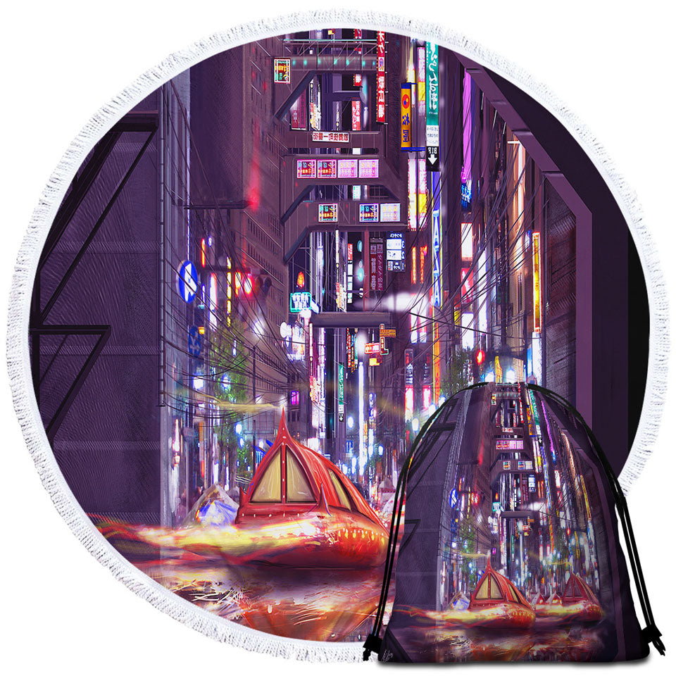 Artistic Future Tokyo City Beach Towels and Bags Set