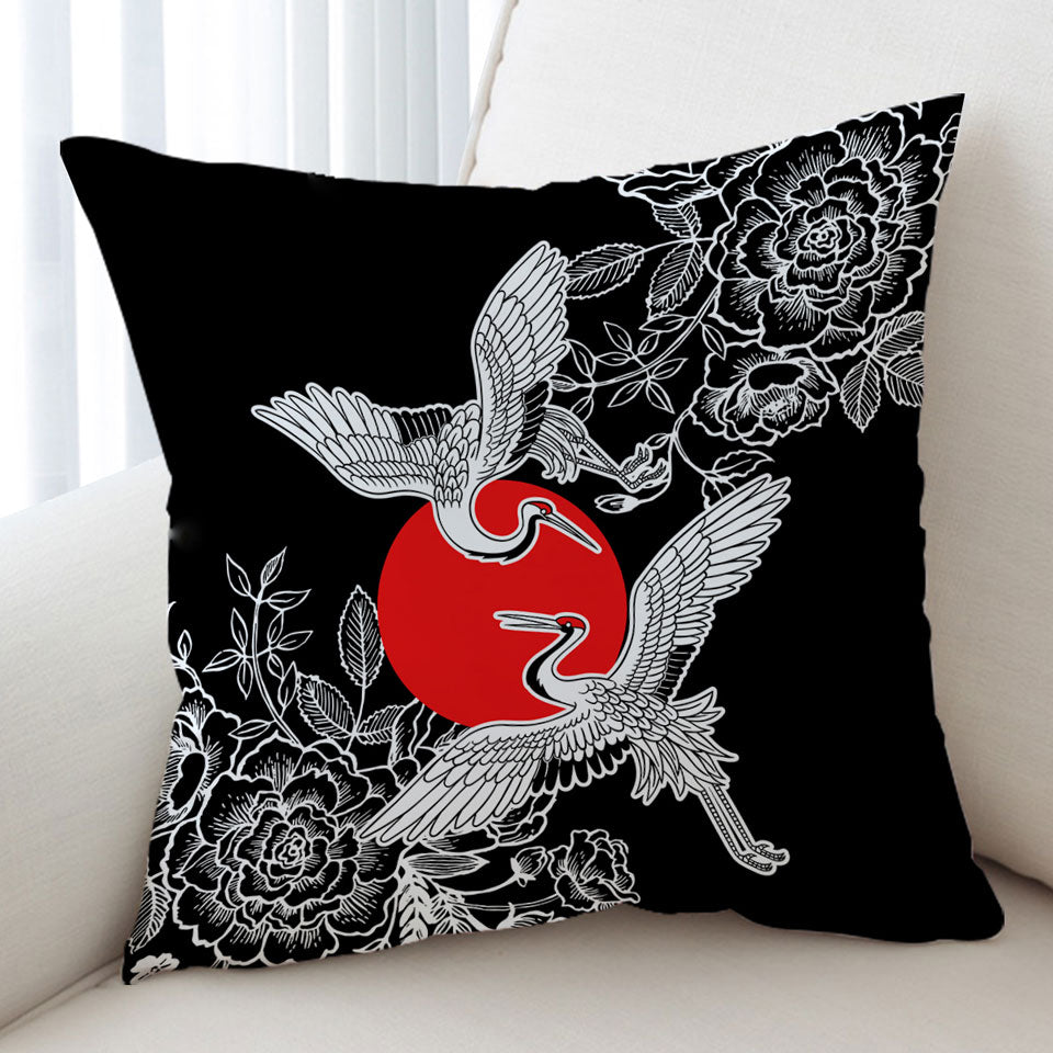 Artistic Japanese Decorative Pillows Flowers and Storks