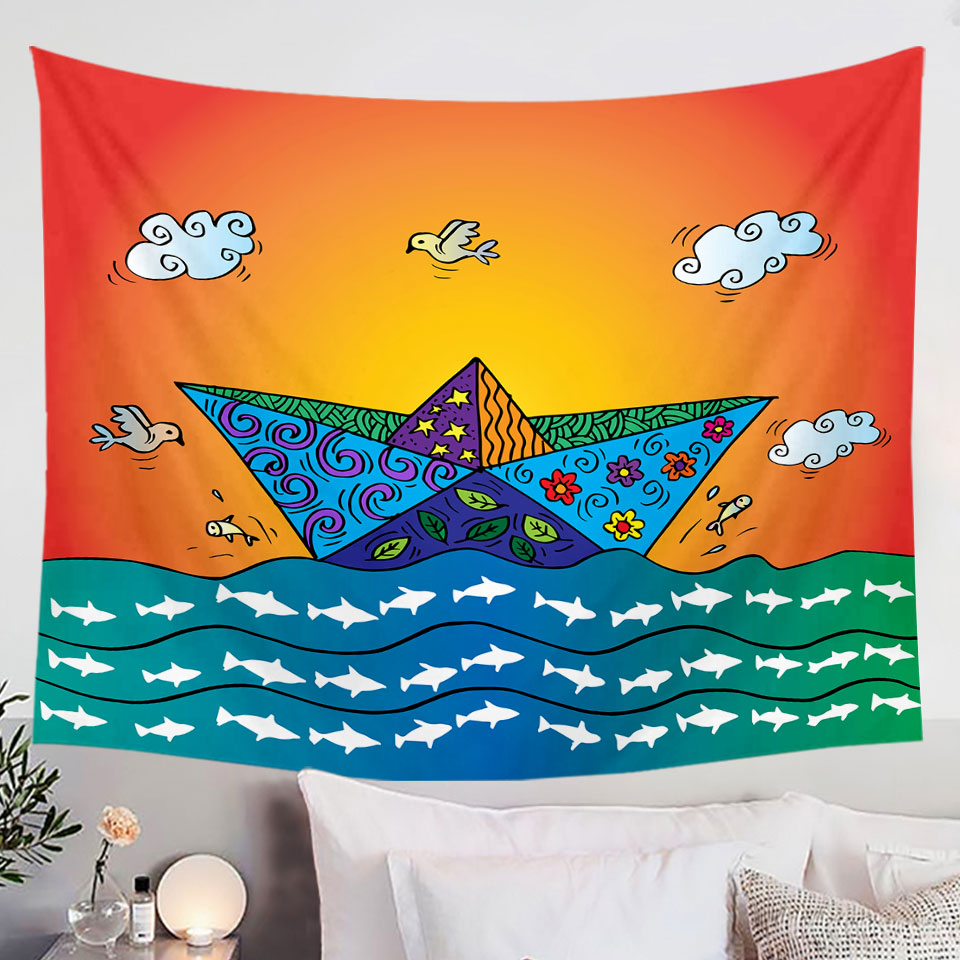 Artistic Multi Colored Origami Boat Wall Art Prints
