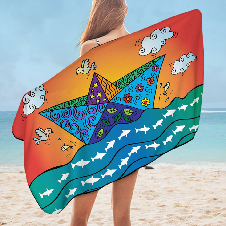 Artistic Multi Microfiber Beach Towel Colored Origami Boat