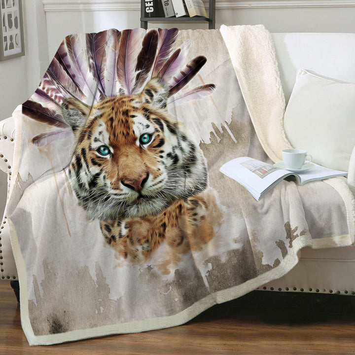 Artistic Native American Tiger Couch Throws for Guys