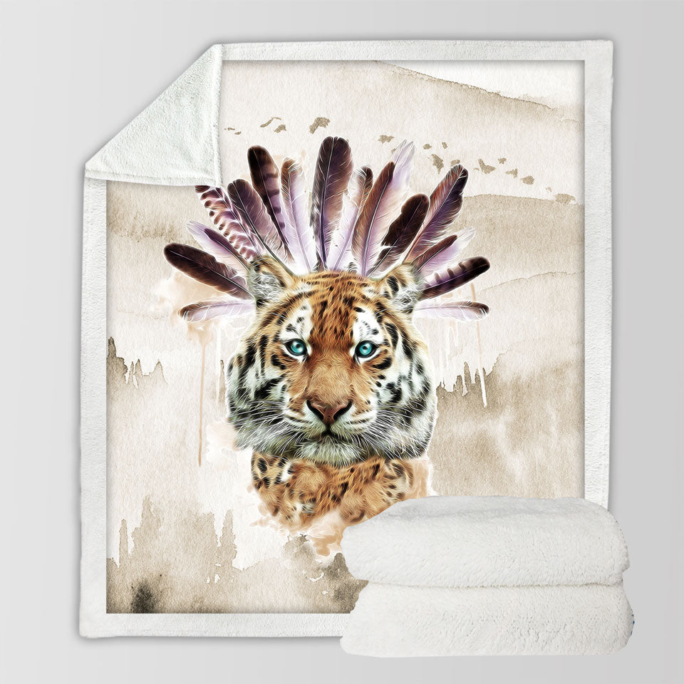 Artistic Native American Tiger Decorative Blankets for Guys