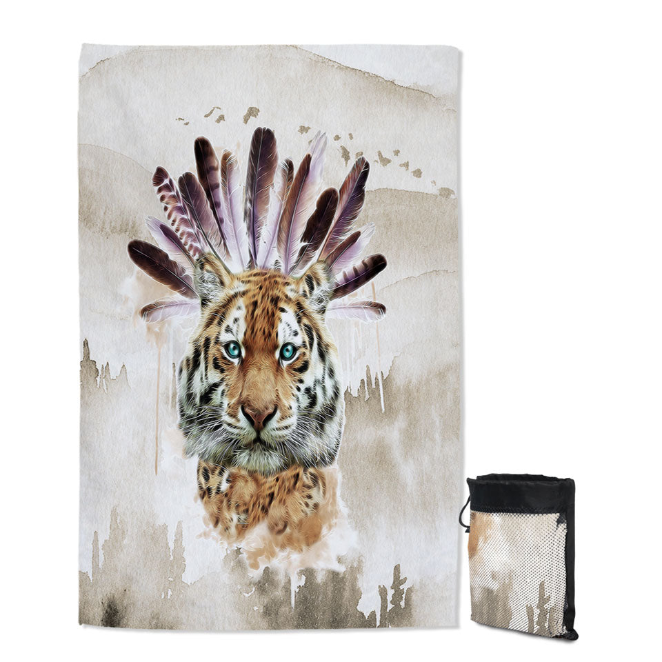 Artistic Native American Tiger Quick Dry Beach Towel for Guys