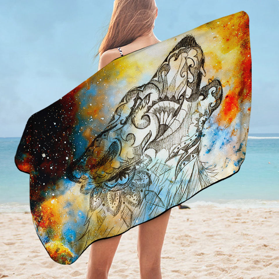 Artistic Nice Beach Towels Native American Wolf Sprit