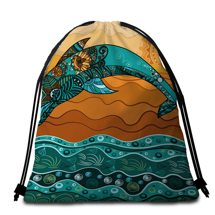 Artistic Ocean and Dolphin Beach Towel Bags