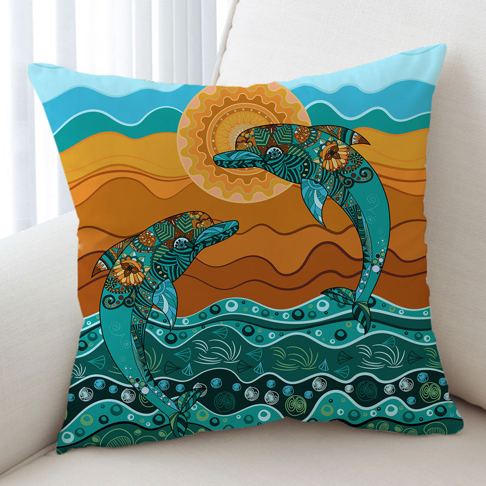 Artistic Ocean and Dolphins Cushion