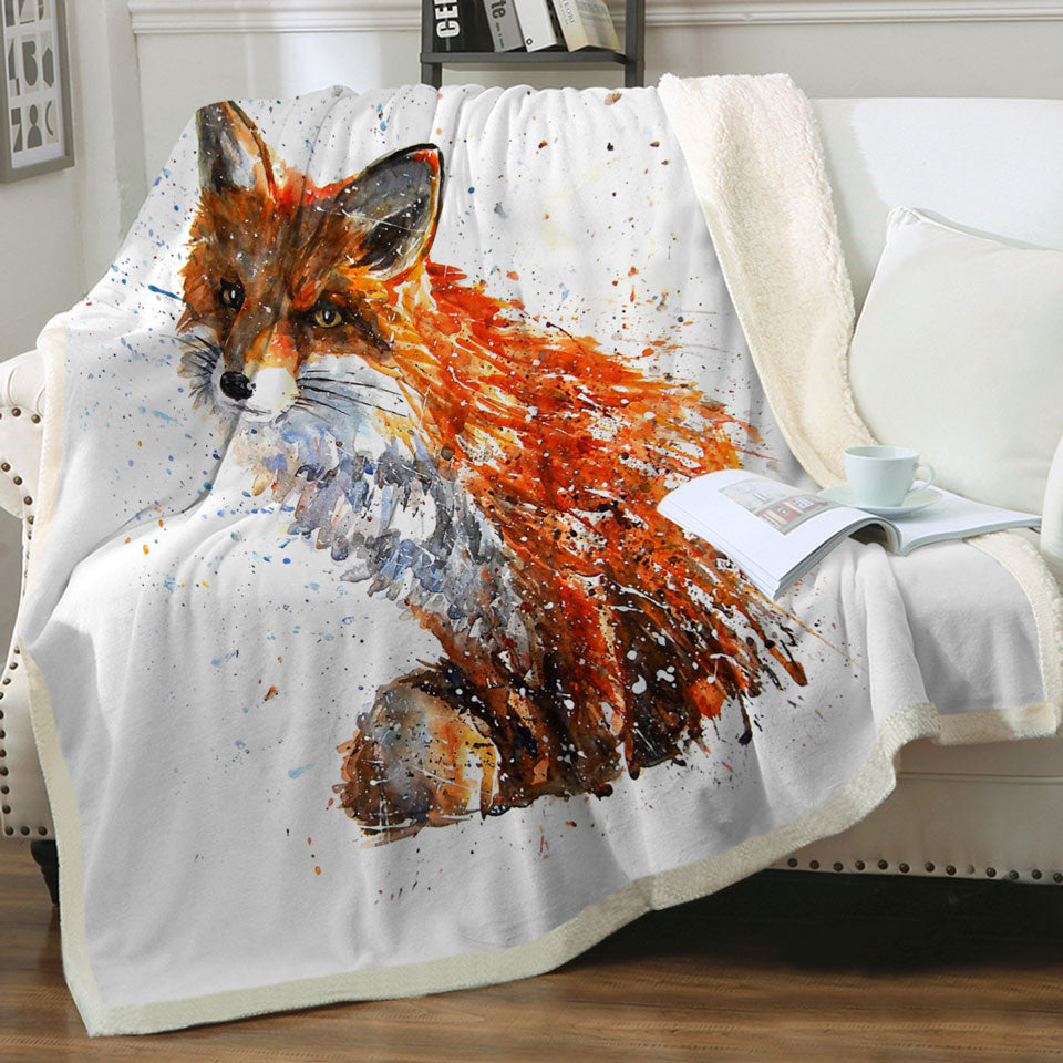 Artistic Painting Sweet Fox Fleece Blankets