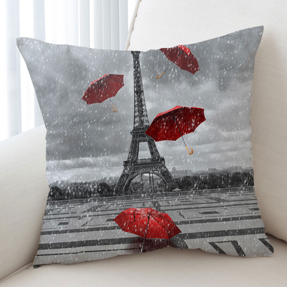 Artistic Photo Decorative Cushions of Eiffel Tower VS Red Umbrellas