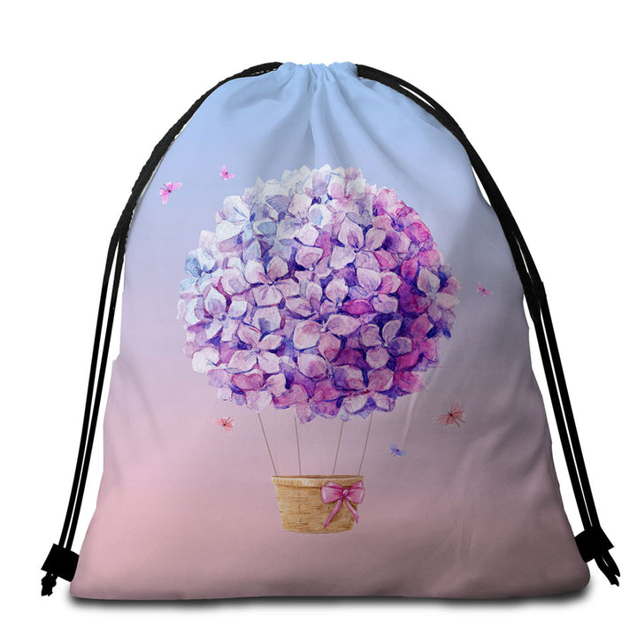 Artistic Purple Beach Bags and Towels Flowers Hot Air Balloon