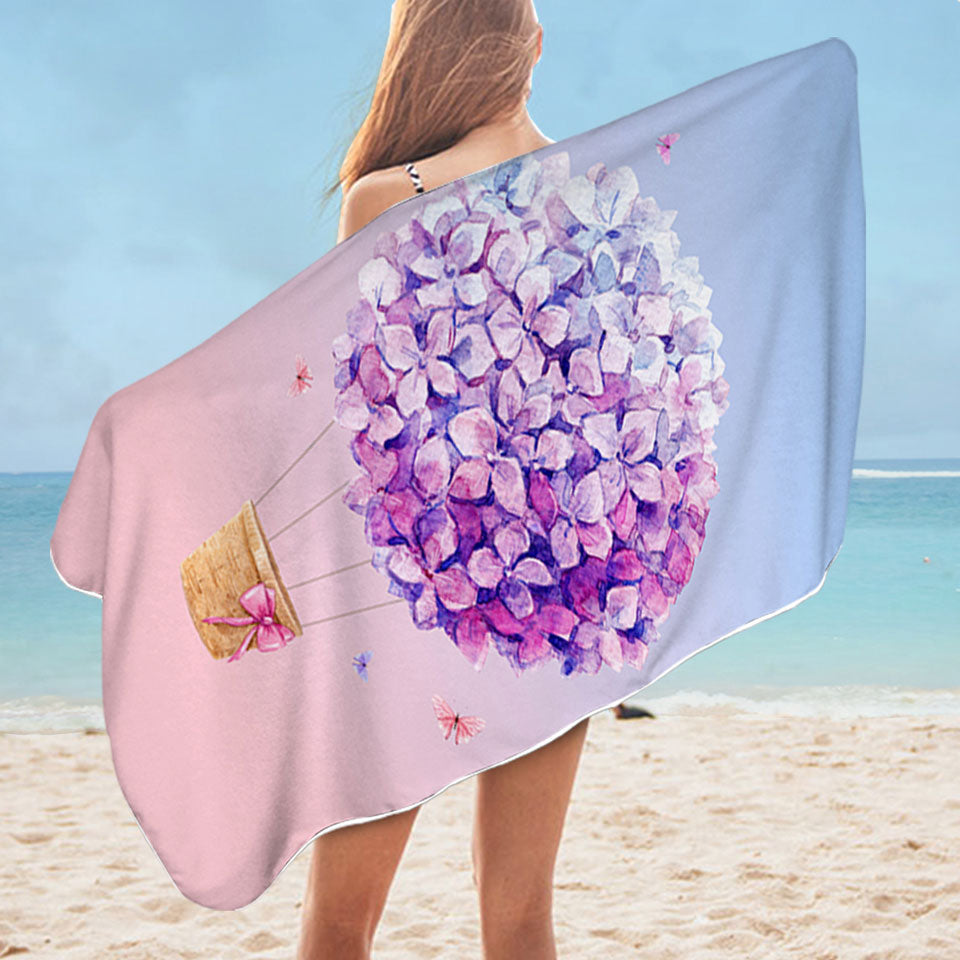 Artistic Purple Pool Towels Flowers Hot Air Balloon