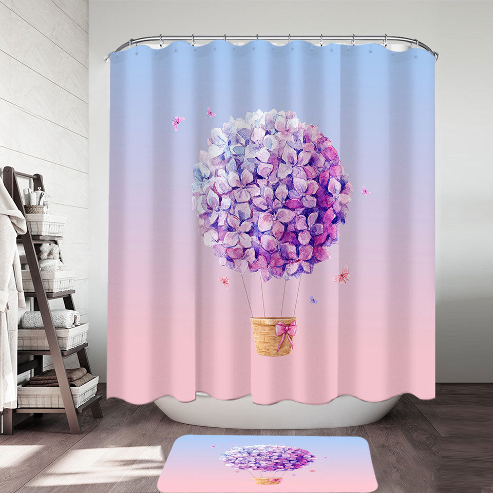 Artistic Purple Shower Curtain Flowers Hot Air Balloon