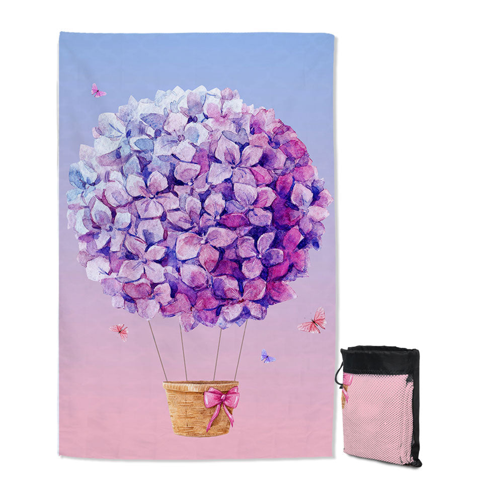 Artistic Purple Thin Beach Towels Flowers Hot Air Balloon