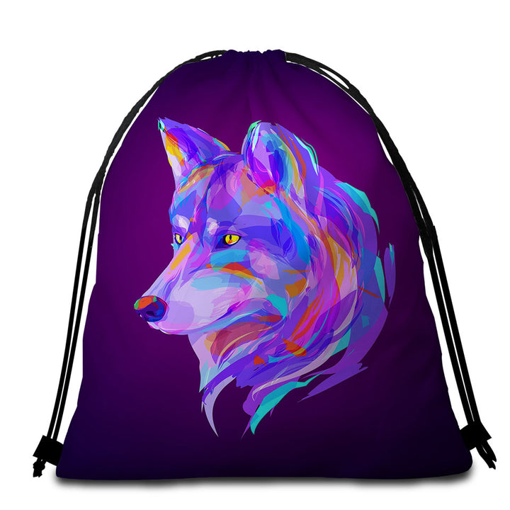 Artistic Purple Wolf Beach Bags and Towels