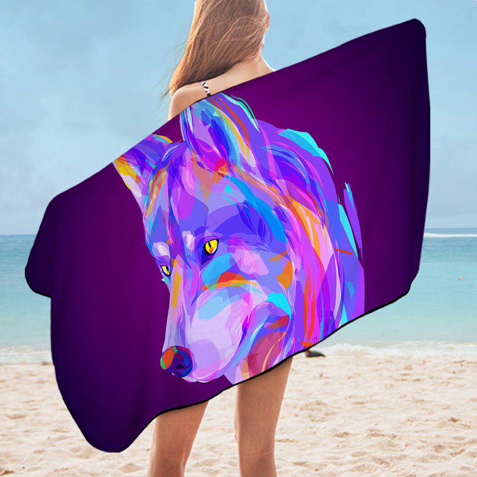 Artistic Purple Wolf Beach Towels
