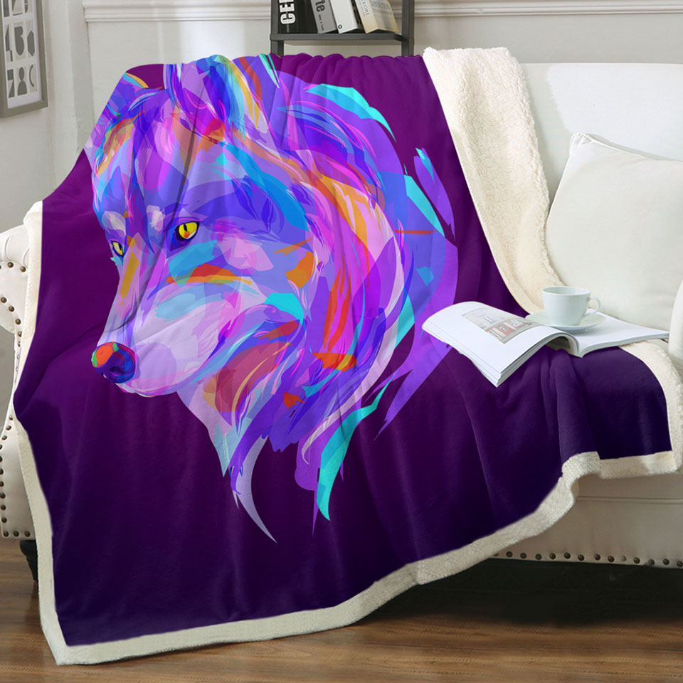 Artistic Purple Wolf Decorative Throws