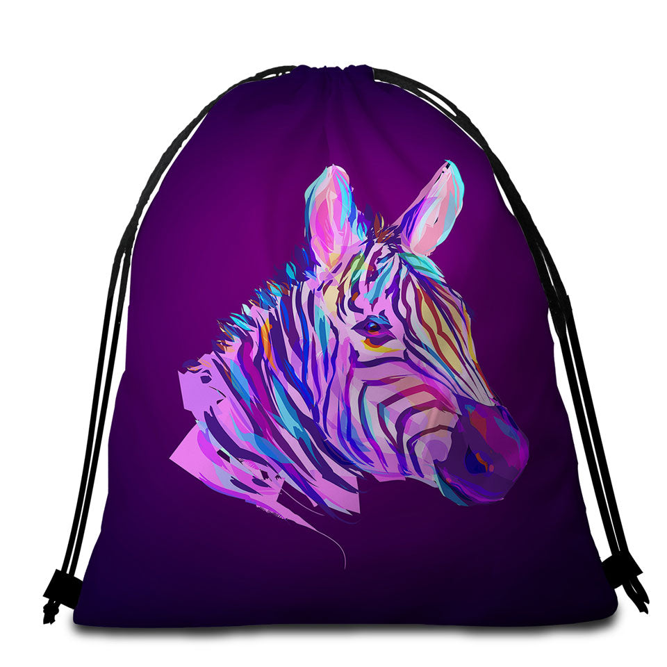 Artistic Purple Zebra Beach Towel Bags
