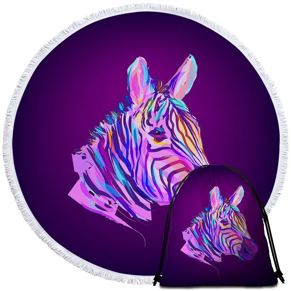 Artistic Purple Zebra Round Beach Towel