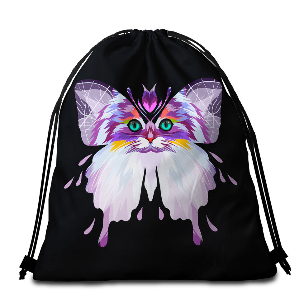 Artistic Purplish Wild Cat Butterfly Beach Bags and Towels