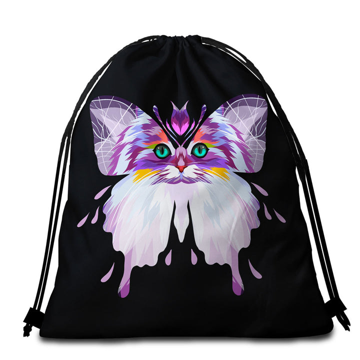 Artistic Purplish Wild Cat Butterfly Beach Bags and Towels