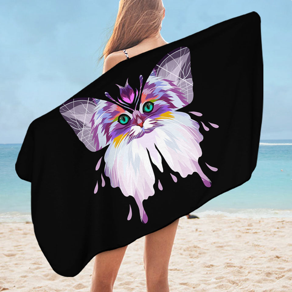 Artistic Purplish Wild Cat Butterfly Lightweight Beach Towel