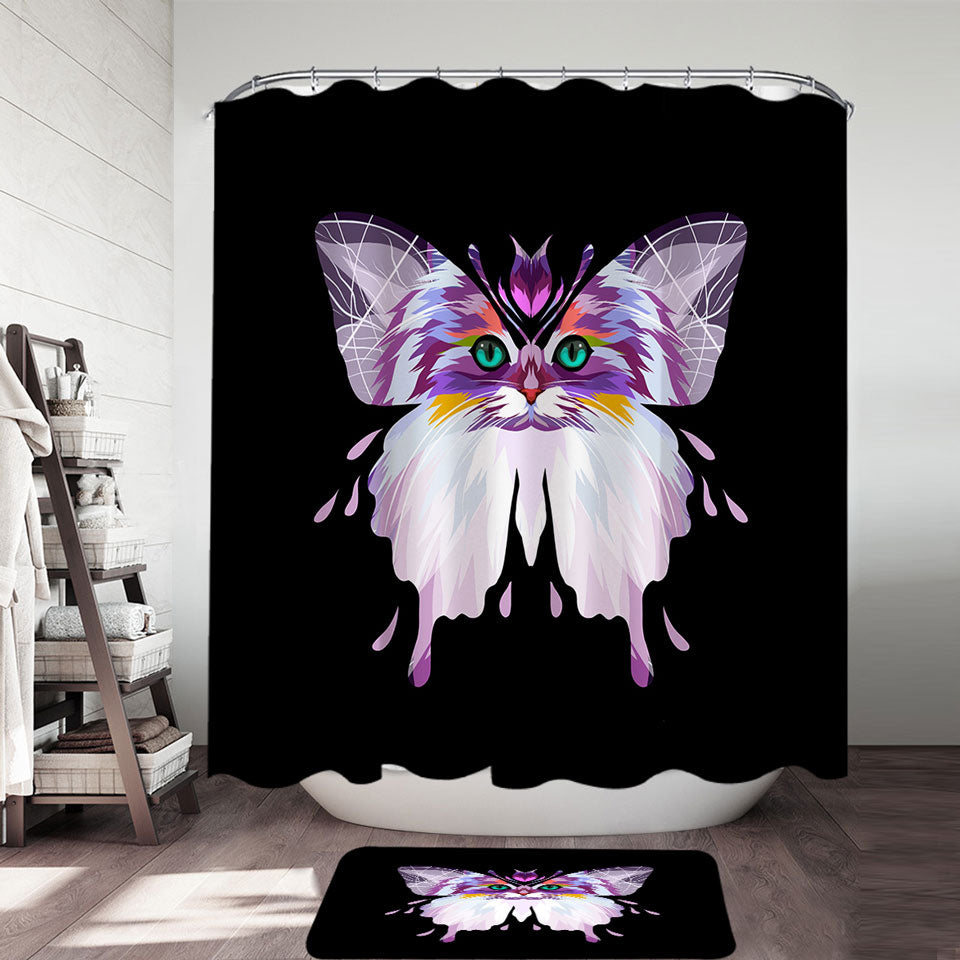 Artistic Purplish Wild Cat Butterfly Shower Curtain