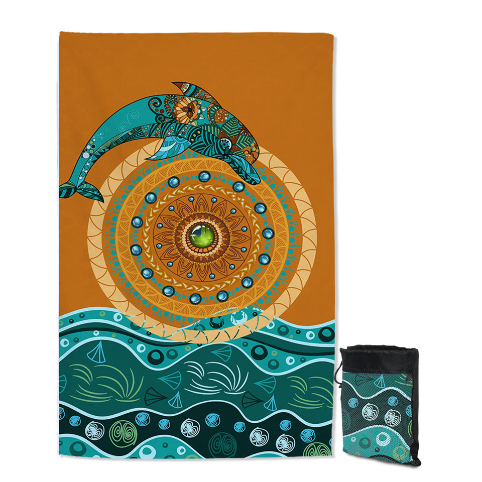 Artistic Quick Dry Beach Towel with Dolphin over the Sun