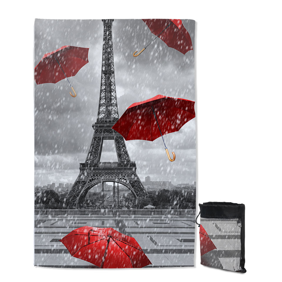 Artistic Quick Dry Beach Towel with Photo Eiffel Tower VS Red Umbrellas