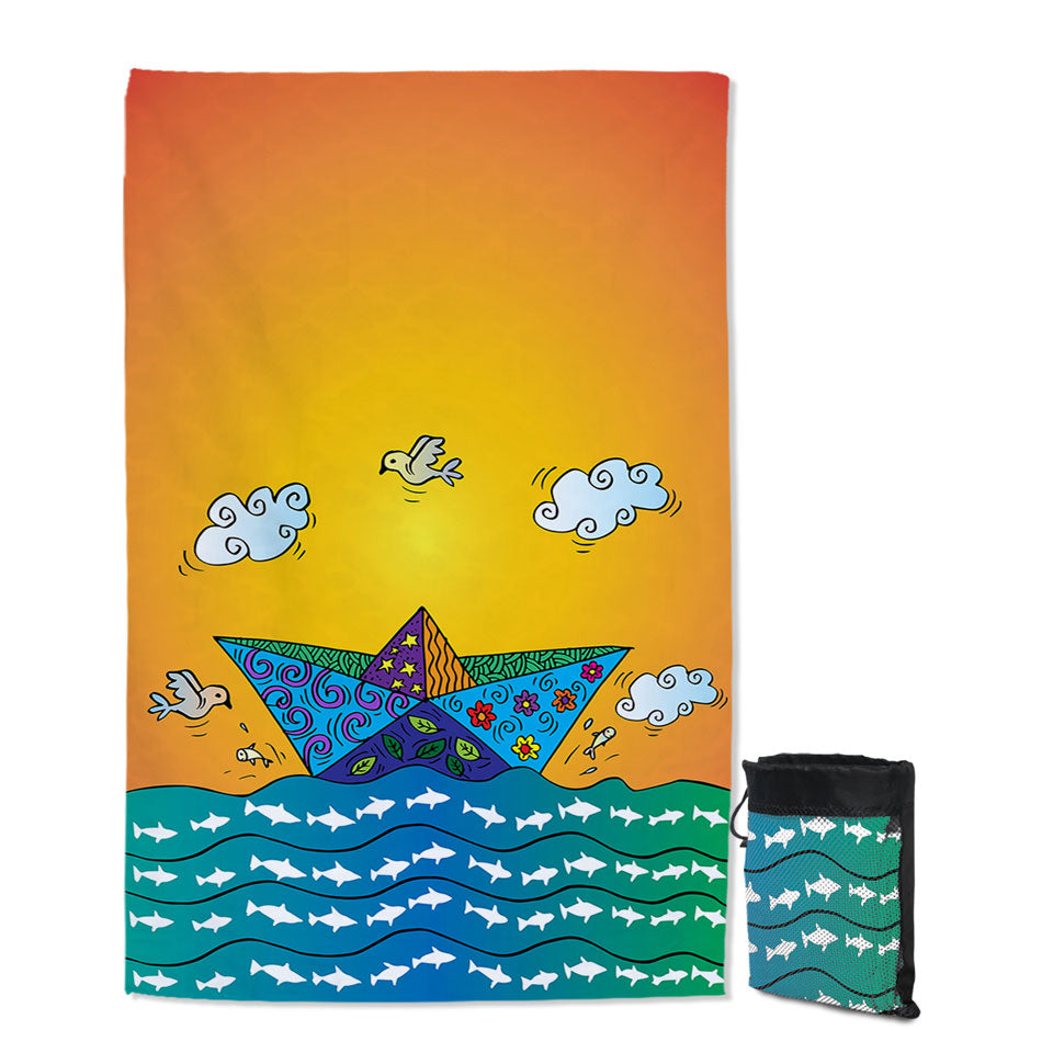 Artistic Swims Towel Multi Colored Origami Boat