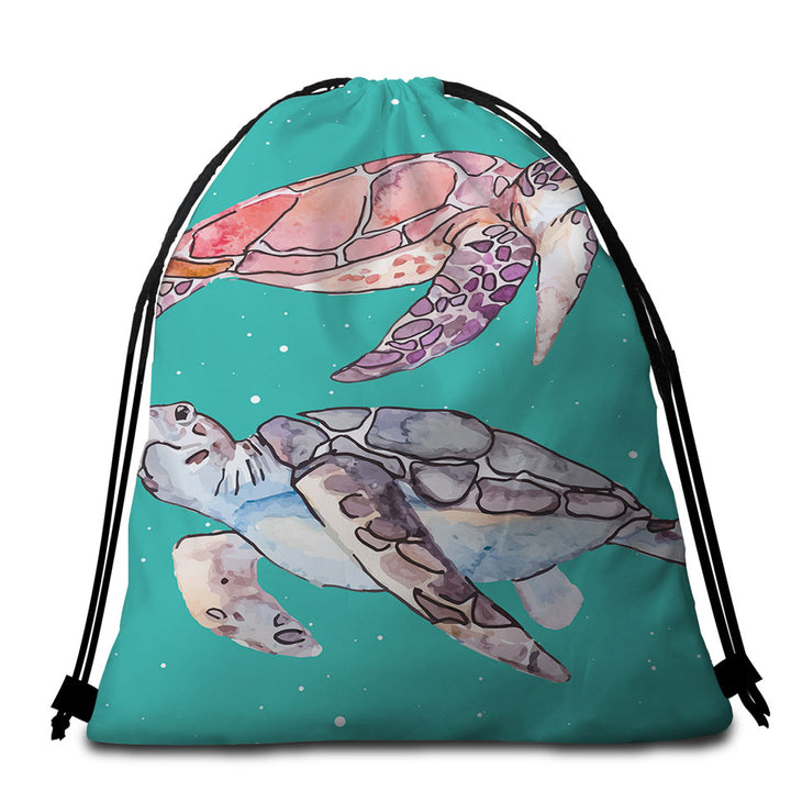 Artistic Turtle Beach Towel Bags