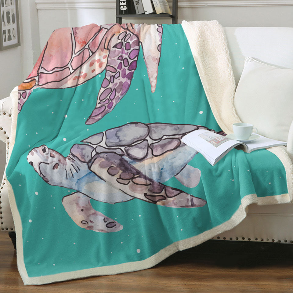 Artistic Turtle Fleece Blankets