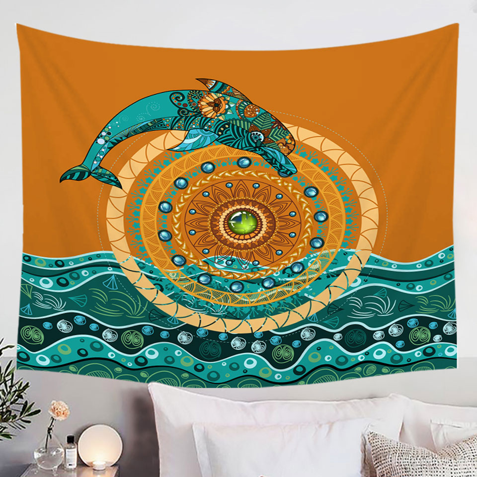 Artistic Wall Art Prints with Dolphin over the Sun
