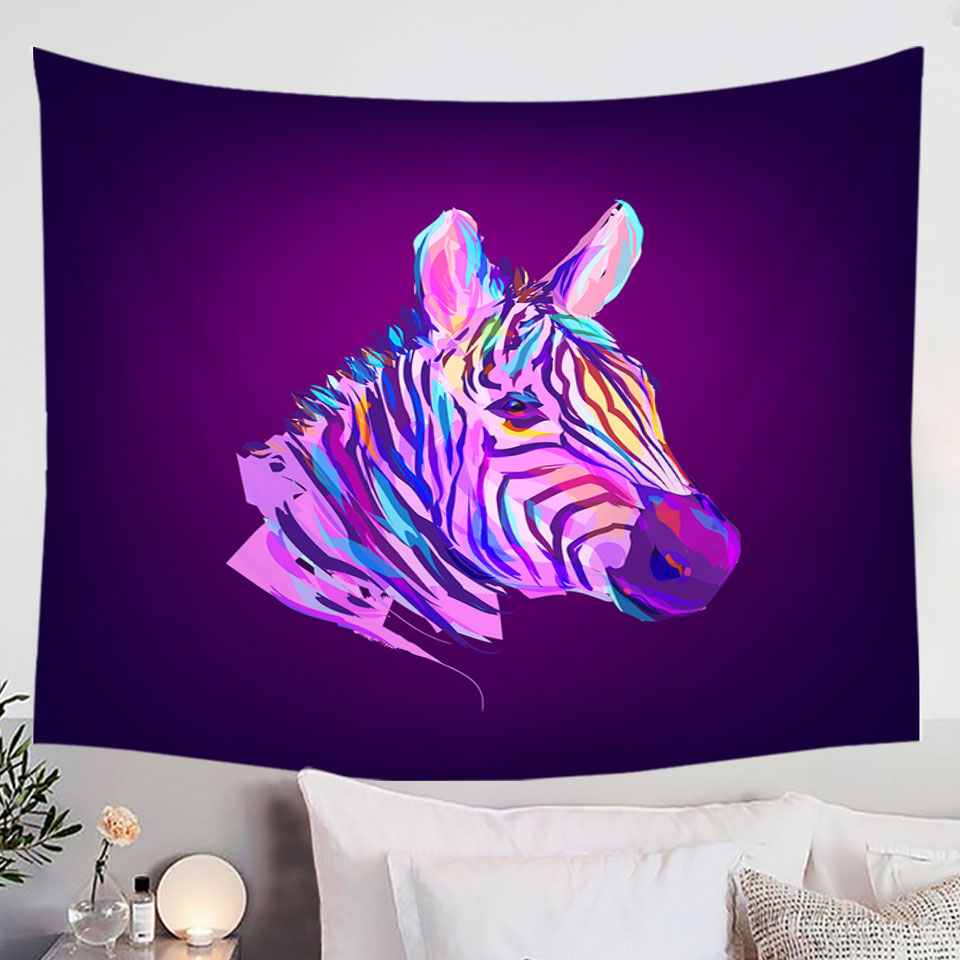 Artistic Wall Art Tapestry of Purple Zebra