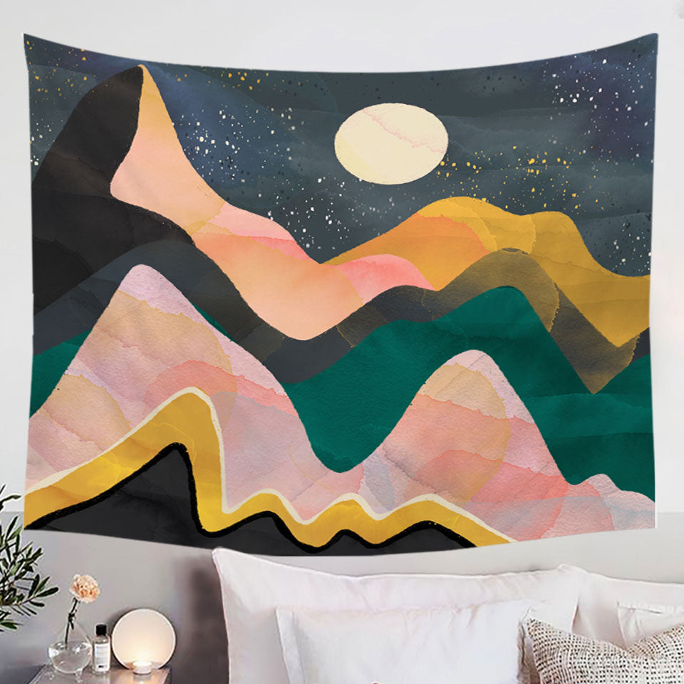 Artistic Wall Decor Tapestry Mountains under a Full Moon