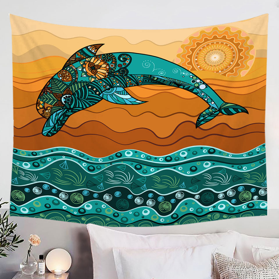 Artistic Wall Decor Tapestry Ocean and Dolphin