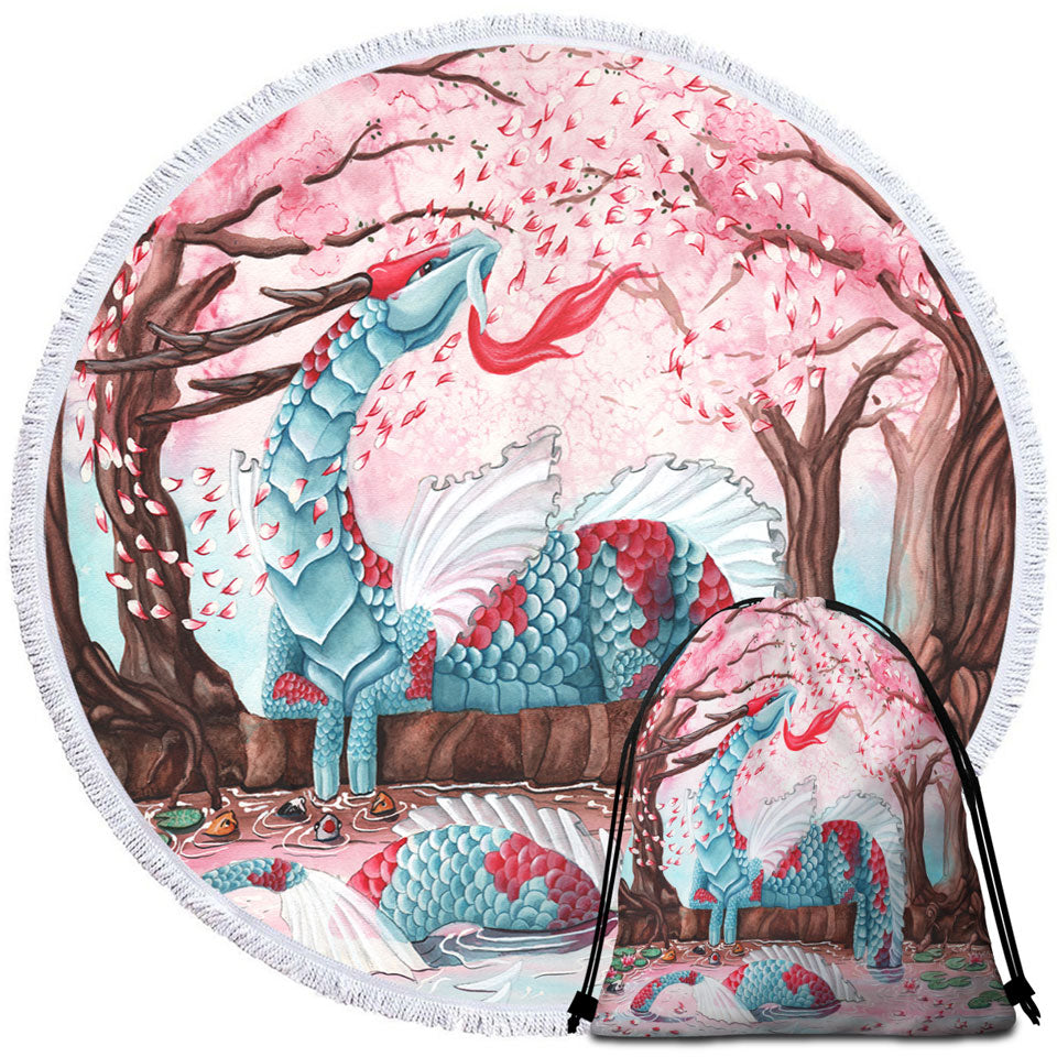 Artwork Cherry Blossom Breeze Japanese Dragon Beach Towels