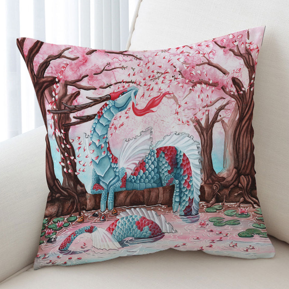 Artwork Cherry Blossom Breeze Japanese Dragon Cushions for Cool Apartment