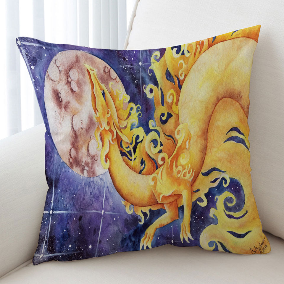 As the Sun Dances Yellow Dragon Art Decorative Pillows