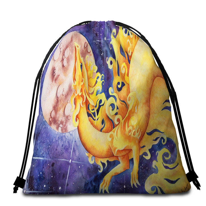 As the Sun Dances Yellow Dragon Art Packable Beach Towel Online