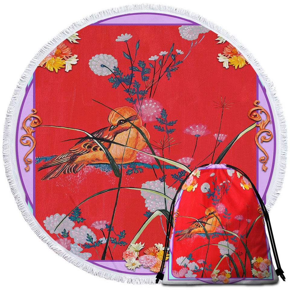 Asian Art Painting Bird Beach Towels On Sale