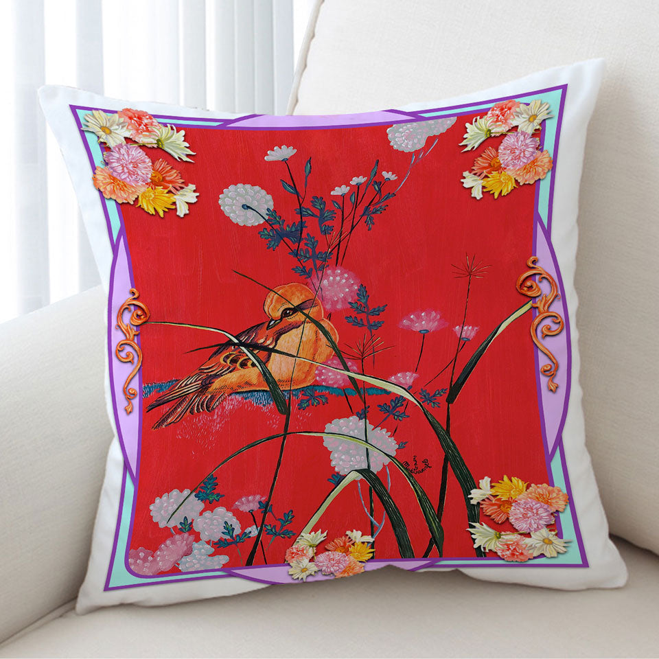 Asian Art Painting Bird Cushion Cover