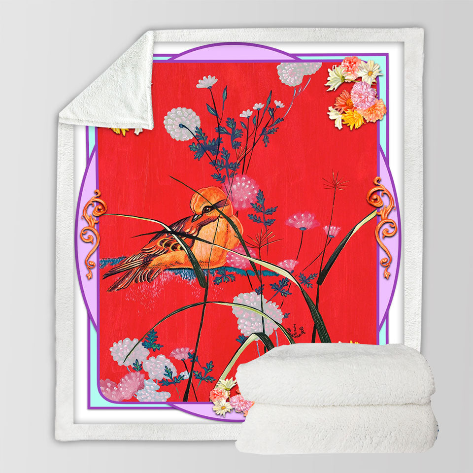 products/Asian-Art-Painting-Bird-Decorative-Red-Throws