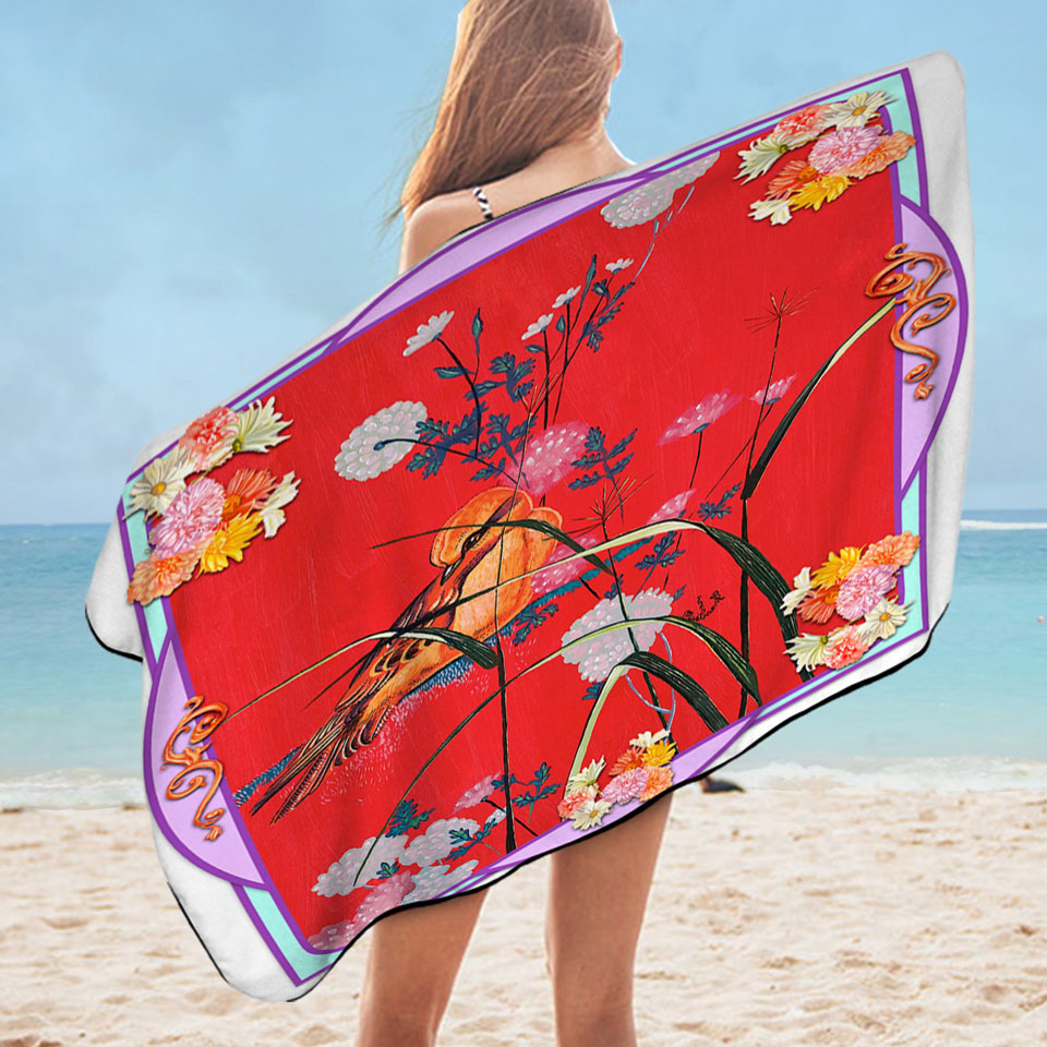 Asian Art Painting Bird Swims Towel