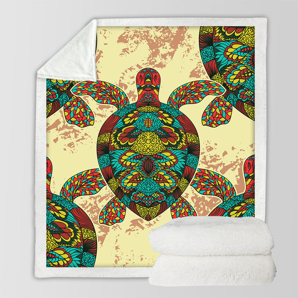 Asian Design Couch Throws Multi Colored Turtle