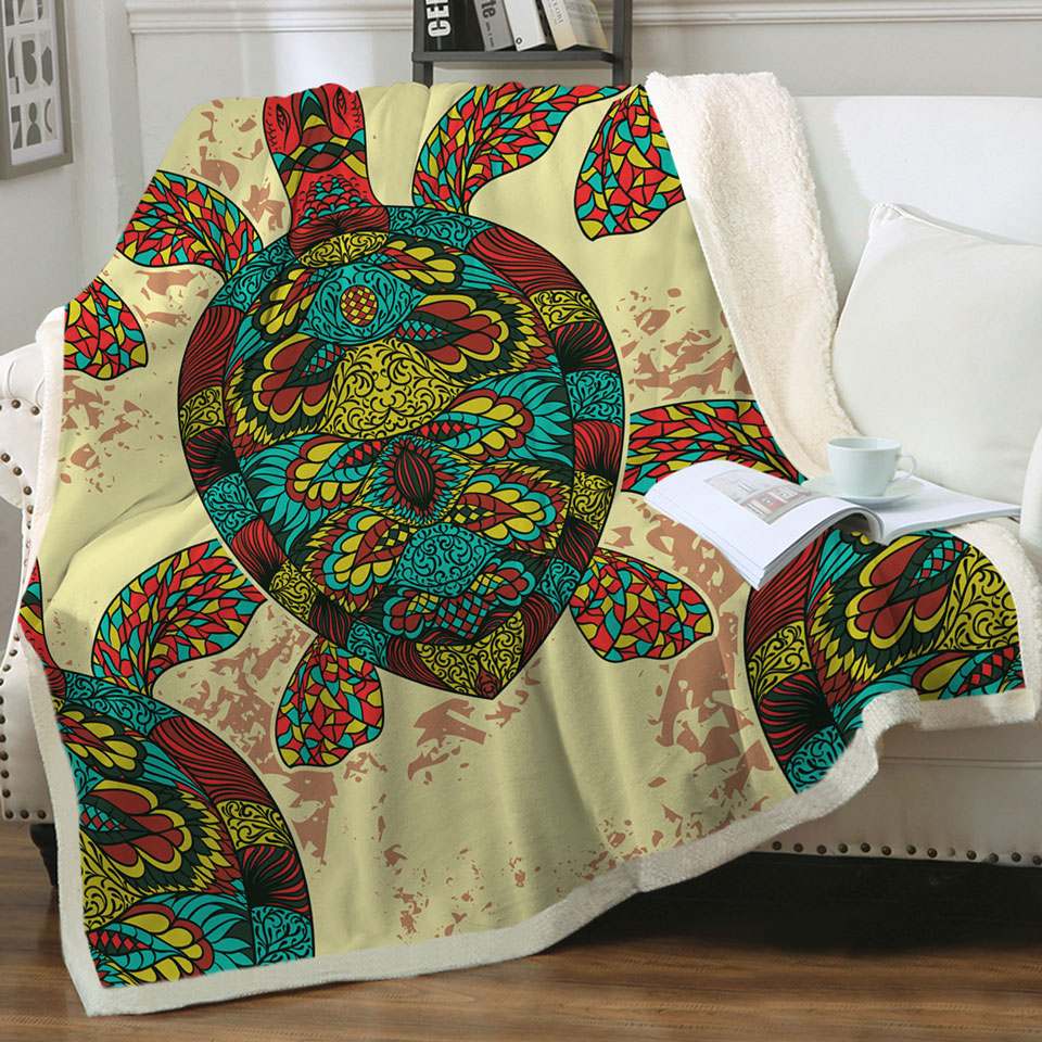 Asian Design Decorative Blankets Multi Colored Turtle