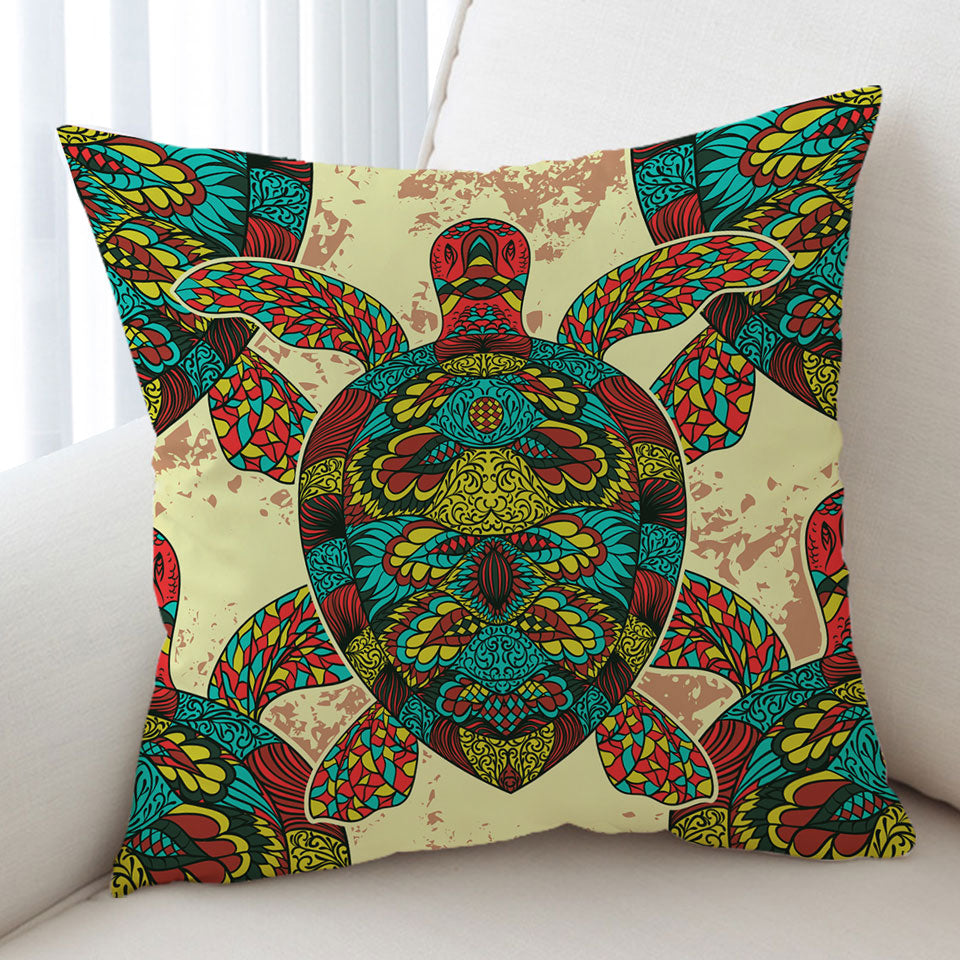 Asian Design Throw Pillow Multi Colored Turtle