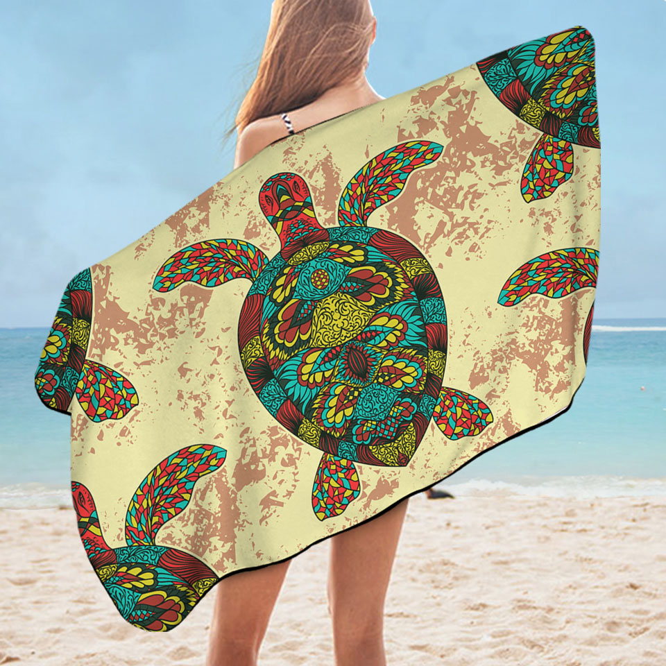 Asian Design Unique Beach Towels Multi Colored Turtle