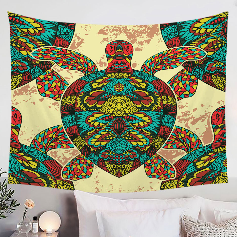 Asian Wall Decor Tapestry Multi Colored Turtle