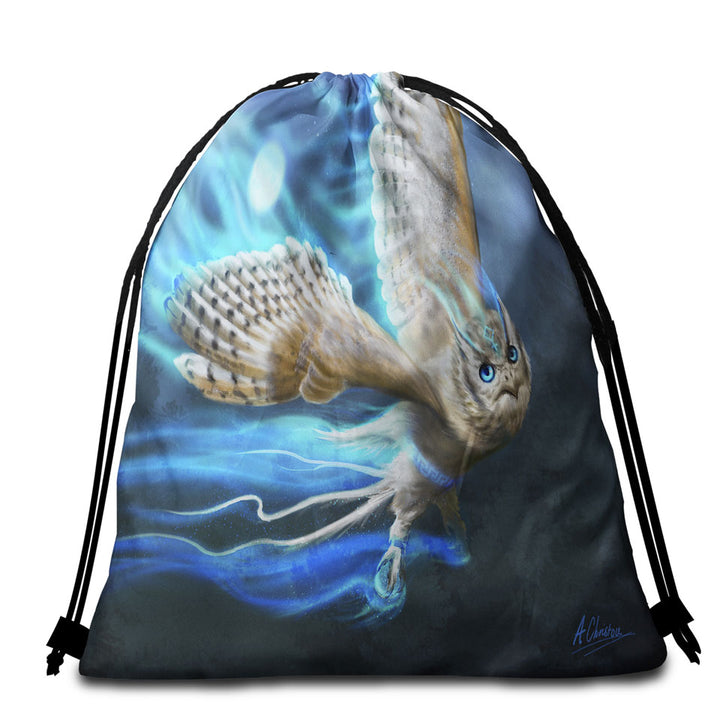 Athenas Cool White Owl Beach Towels and Bags Set