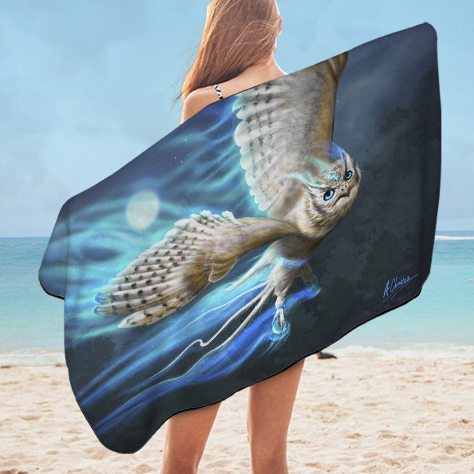 Athenas Cool White Owl Beach Towels