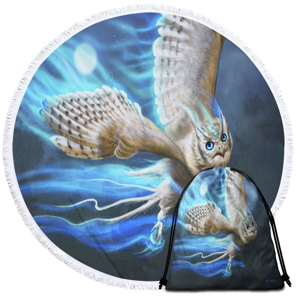 Athenas Cool White Owl Round Towel